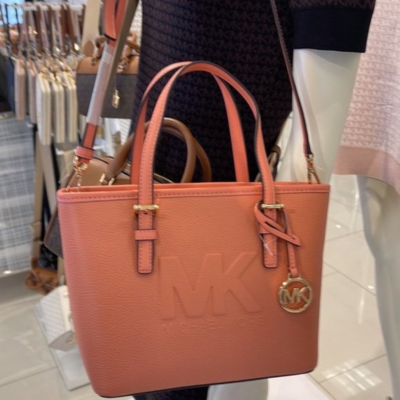 Michael Kors Jet Set Travel XS Embossed Pebbled Leather Tote Bag Sherbert - Picture 2 of 16